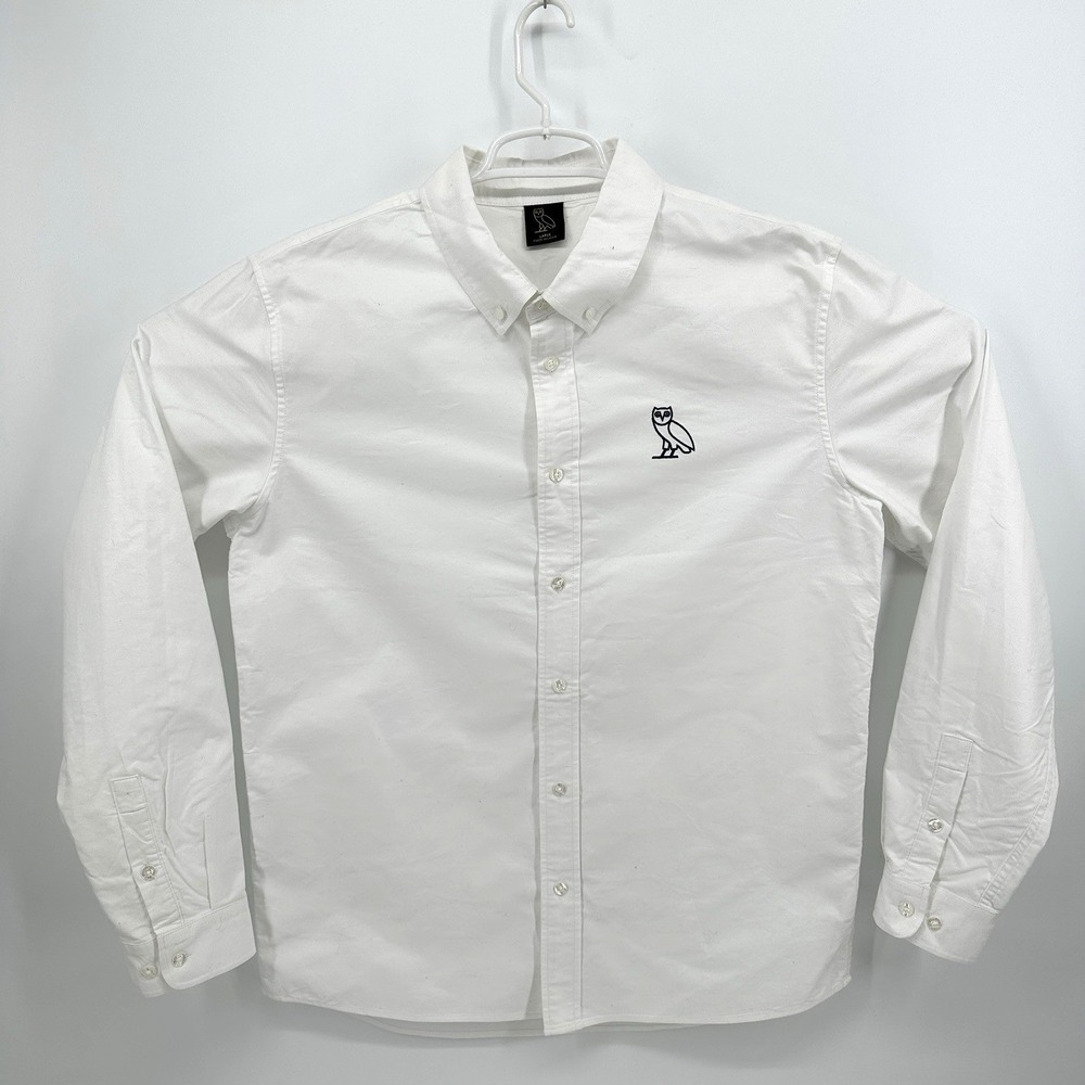 OVO Drake White Oxford Owl Logo Button Down Long Sleeve Shirt Size L